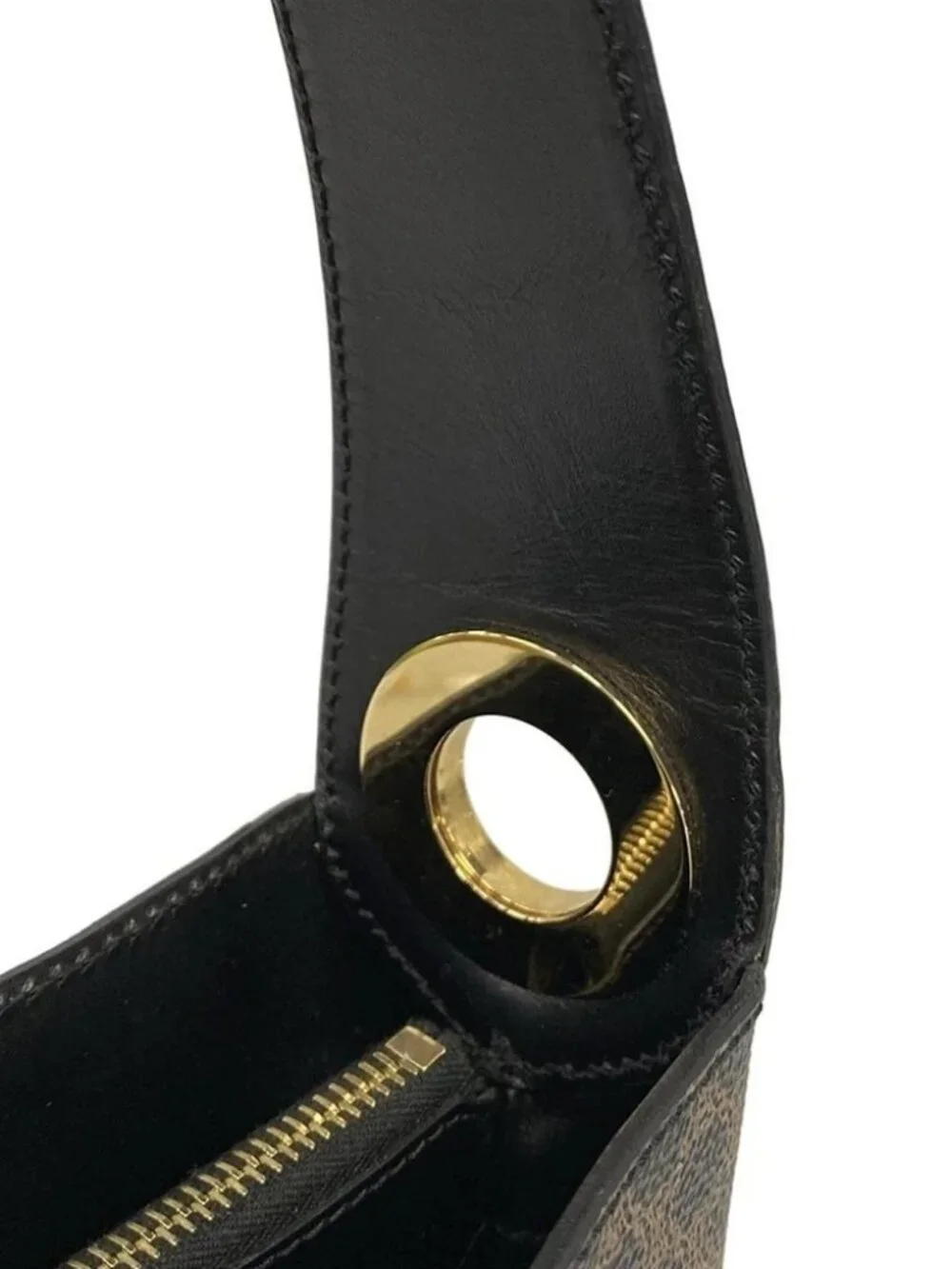 CELINE Macadam/Circle Logo Black Brown PVC Leather Shoulder Bag - Picture 12 of 15